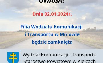 2 stycznia Filia w Mniowie będzie zamknięta
